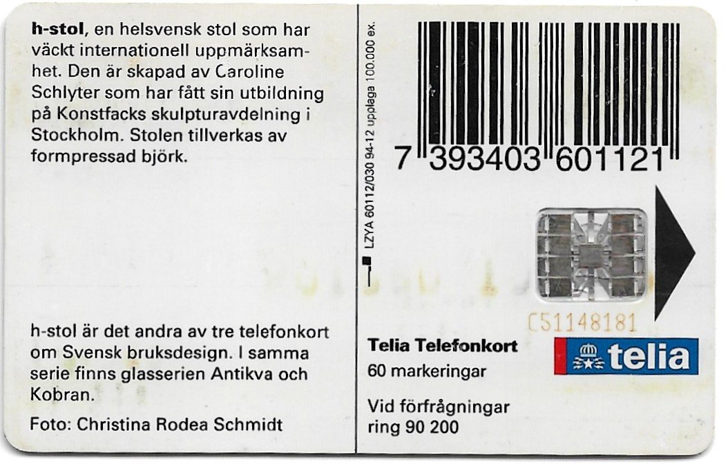 TARJETA TELEFONICA SUECIA 60 UNIDADES PUBLICIDAD 1994