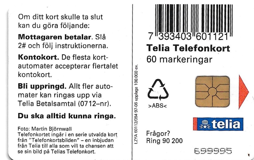 TARJETA TELEFONICA SUECIA 60 UNIDADES PUBLICIDAD 1997