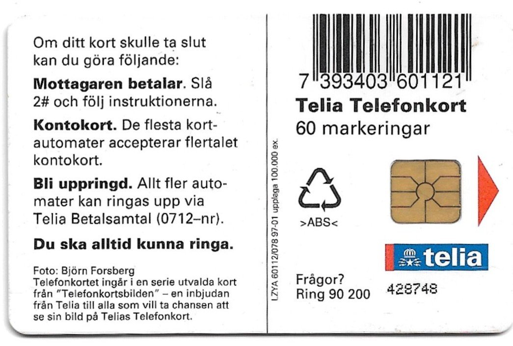 TARJETA TELEFONICA SUECIA 60 UNIDADES ANIMALES 1997