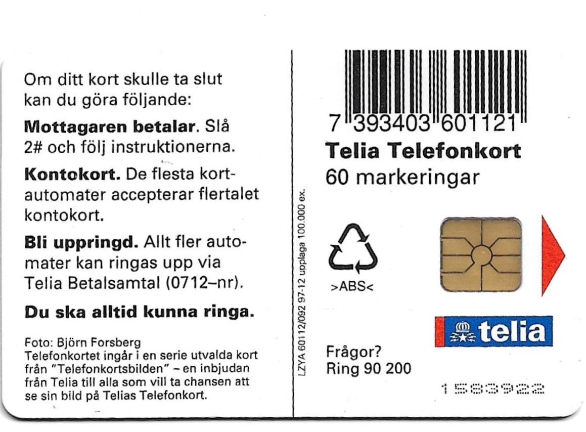 TARJETA TELEFONICA SUECIA 60 UNIDADES FAUNA 1997