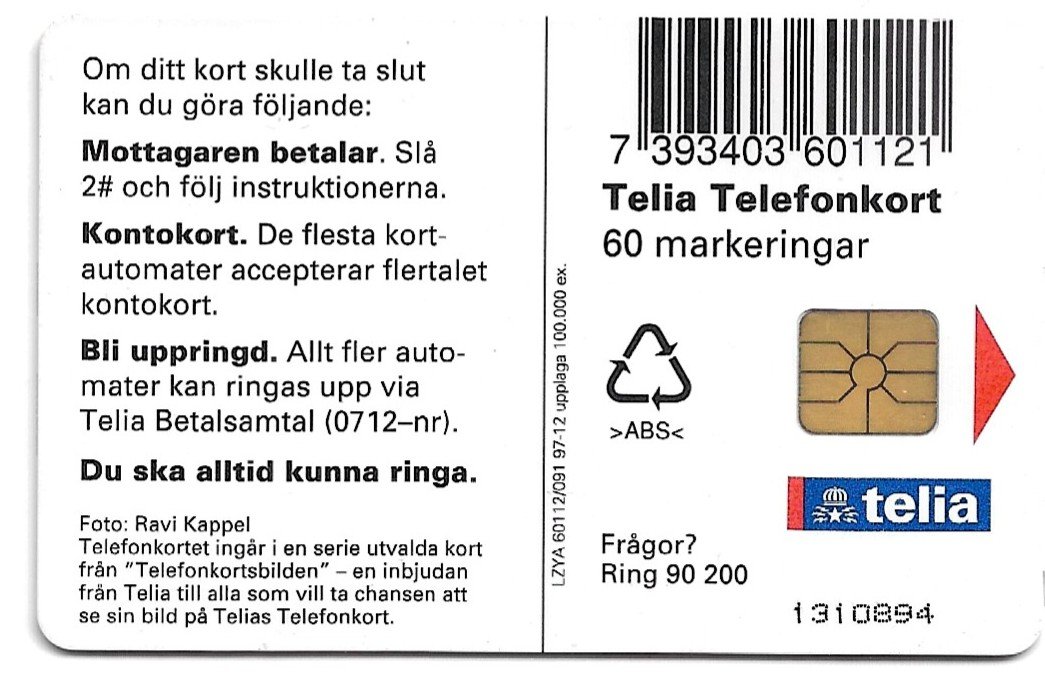 TARJETA TELEFONICA SUECIA 60 UNIDADES ANIMALES 1997