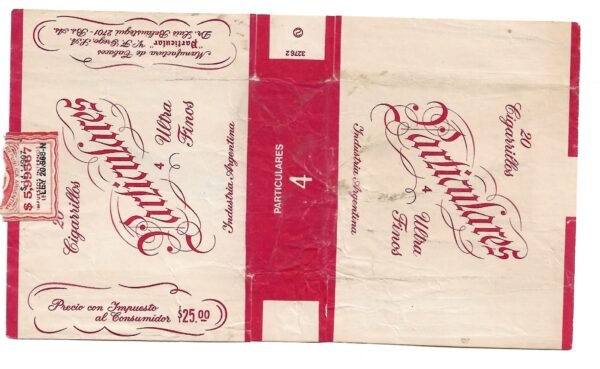 MARQUILLA PARTICULARES 20 CIGARRILLOS INDUSTRIA ARGENTINA SOFT PRECIO IMPRESO $25