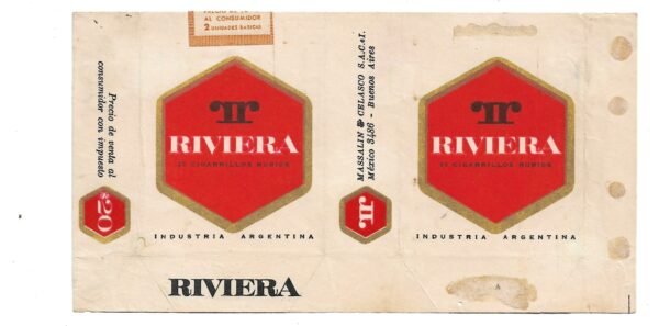 MARQUILLA RIVIERA 20 CIGARRILLOS INDUSTRIA ARGENTINA SOFT