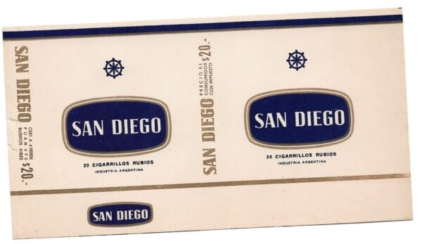 MARQUILLA SAN DIEGO 20 CIGARRILLOS INDUSTRIA ARGENTINA SOFT