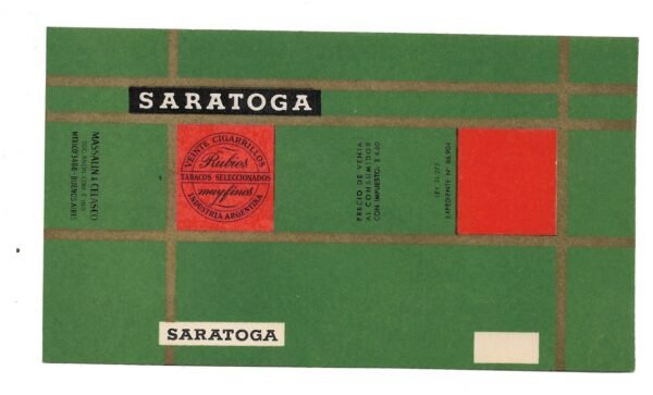 MARQUILLA SARATOGA 20 CIGARRILLOS INDUSTRIA ARGENTINA SOFT