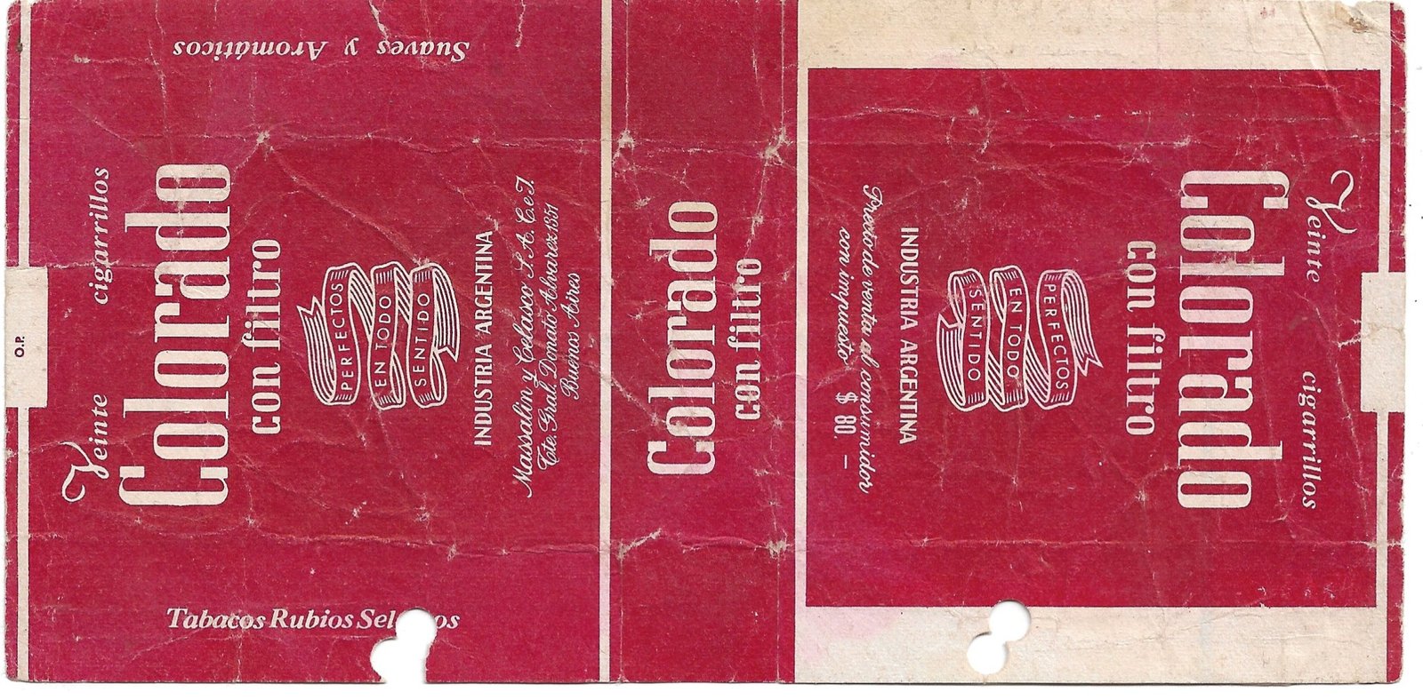 MARQUILLA COLORADO 20 CIGARRILLOS INDUSTRIA ARGENTINA SOFT