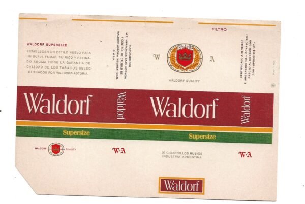 MARQUILLA WALDORF 20 CIGARRILLOS INDUSTRIA ARGENTINA SOFT