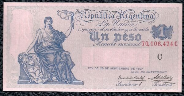 ARGENTINA BILLETE CAJA DE CONVERSION 1 PESOBOT 1554 AU
