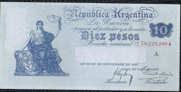ARGENTINA BILLETE CAJA DE CONVERSION 10 PESOS BOT 1621 AU