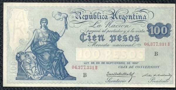 ARGENTINA BILLETE CAJA DE CONVERSION 100 PESOS BOT 1690 UNC