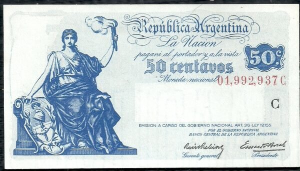 ARGENTINA BILLETE PROGRESO 50 CENTAVOS BOT 1801 UNC