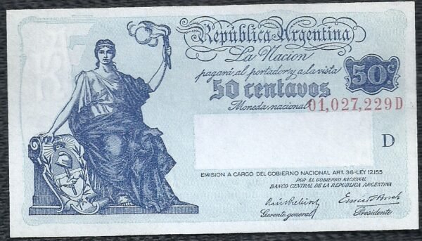 ARGENTINA BILLETE PROGRESO 50 CENTAVOS BOT 1802 UNC