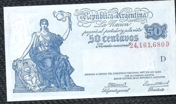 ARGENTINA BILLETE PROGRESO 50 CENTAVOS BOT 1804 UNC
