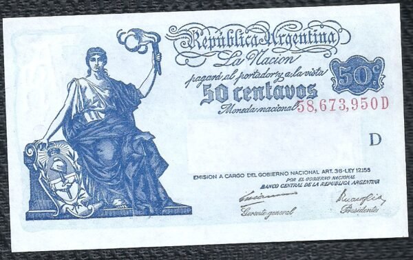 ARGENTINA BILLETE PROGRESO 50 CENTAVOS BOT 1807 UNC