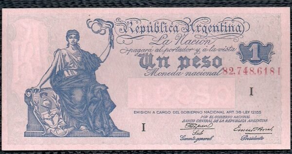 ARGENTINA BILLETE PROGRESO 1 PESO BOT 1824 UNC