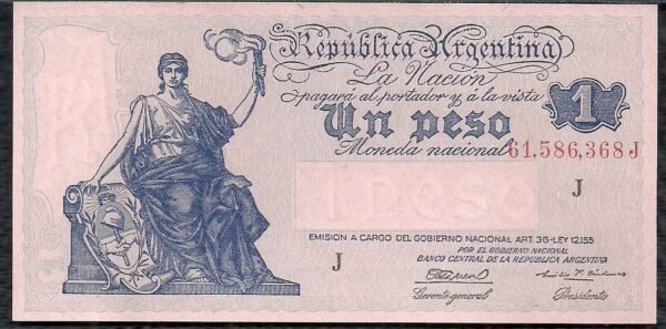 ARGENTINA BILLETE PROGRESO 1 PESO BOT 1829 UNC