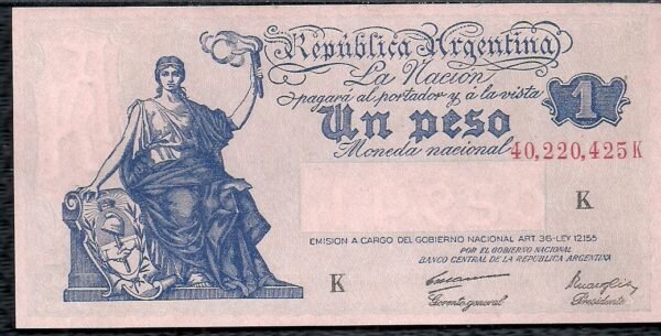 ARGENTINA BILLETE PROGRESO 1 PESO BOT 1833 UNC