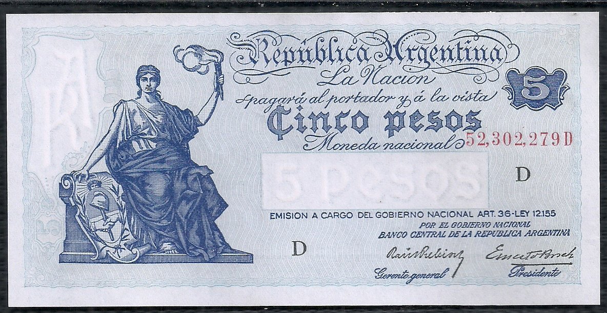 ARGENTINA BILLETE PROGRESO 5 PESOS BOT 1849 UNC