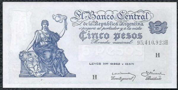 ARGENTINA BILLETE PROGRESO 5 PESOS BOT 1876a UNC