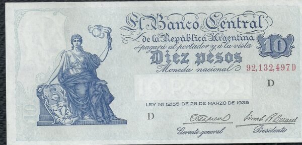 ARGENTINA BILLETE PROGRESO 10 PESOS BOT 1887 AU