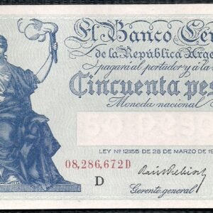 ARGENTINA BILLETE PROGRESO 50 PESOS BOT 1891 AU