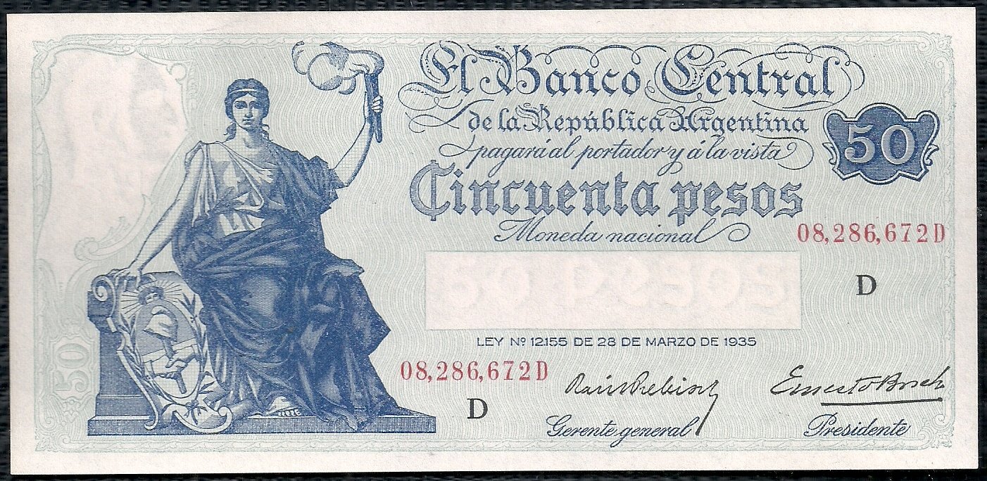 ARGENTINA BILLETE PROGRESO 50 PESOS BOT 1891 AU