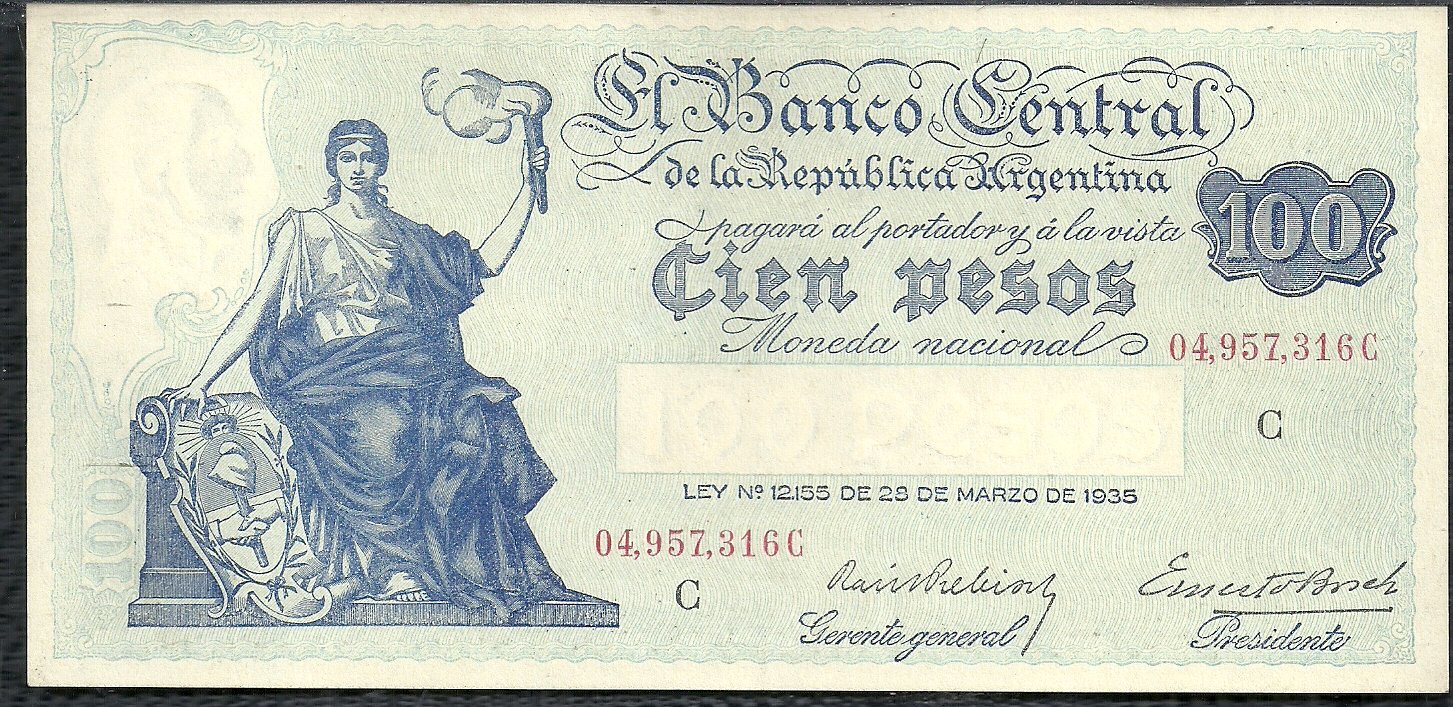 ARGENTINA BILLETE PROGRESO 100 PESOS BOT 1895 UNC