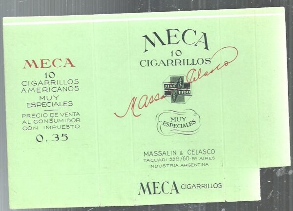 MARQUILLA MECA 10 CIGARRILLOS INDUSTRIA ARGENTINA BOX