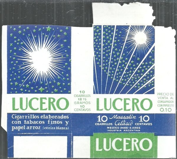 MARQUILLA LUCERO 10 CIGARRILLOS INDUSTRIA ARGENTINA SOFT