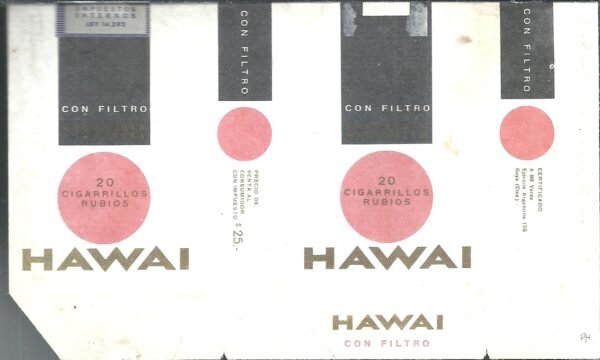 MARQUILLA HAWAI 20 CIGARRILLOS INDUSTRIA ARGENTINA SOFT