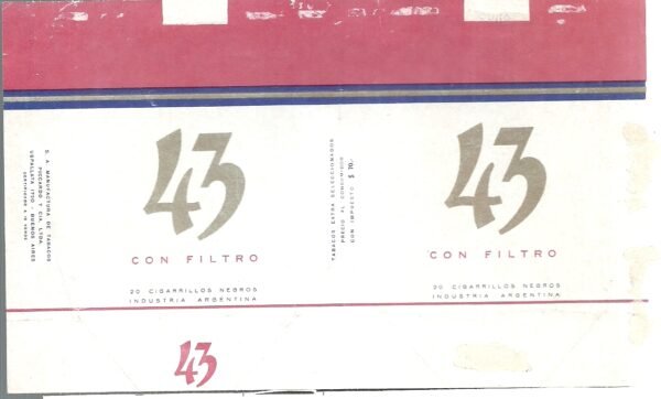 MARQUILLA 43 DE 20 CIGARRILLOS INDUSTRIA ARGENTINA SOFT