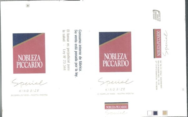 MARQUILLA NOBLEZA PICCARDO 10 CIGARRILLOS INDUSTRIA ARGENTINA SOFT