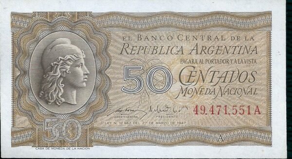 ARGENTINA BILLETE MONEDA NACIONAL 50 CENTAVOS BOT 1901a