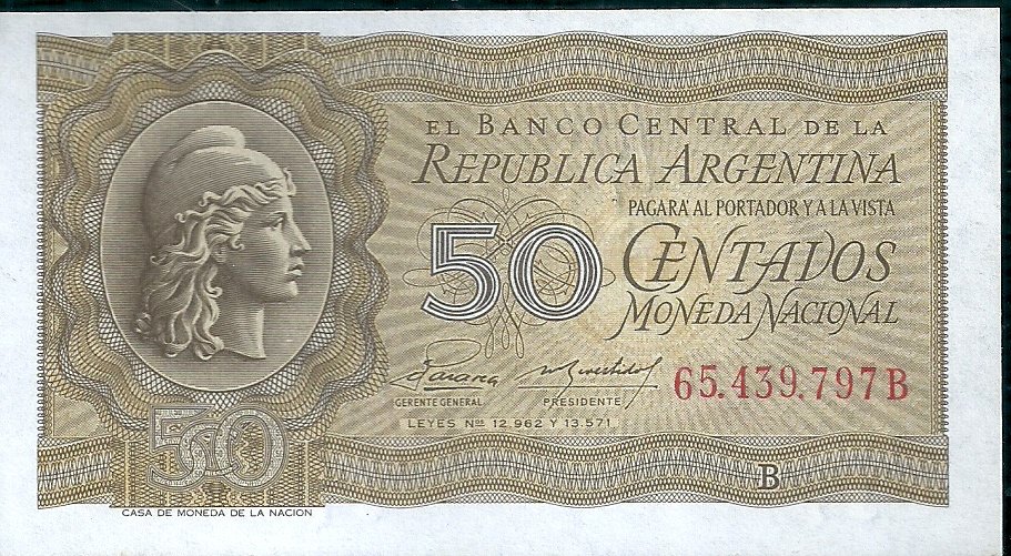 ARGENTINA BILLETE MONEDA NACIONAL 50 CENTAVOS BOT 1907 UNC