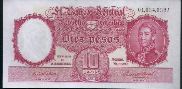 ARGENTINA BILLETE MONEDA NACIONAL 10 PESOS BOT 1927 UNC