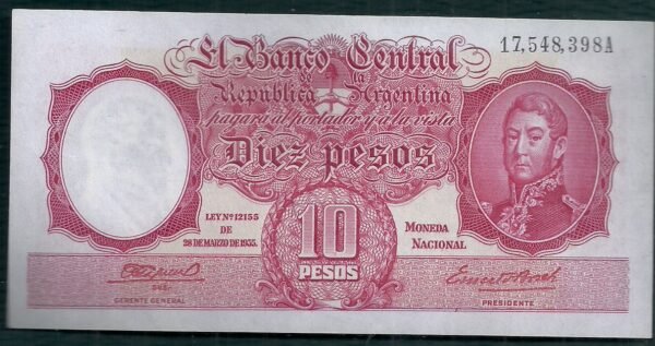 ARGENTINA BILLETE MONEDA NACIONAL 10 PESOS BOT 1929 UNC