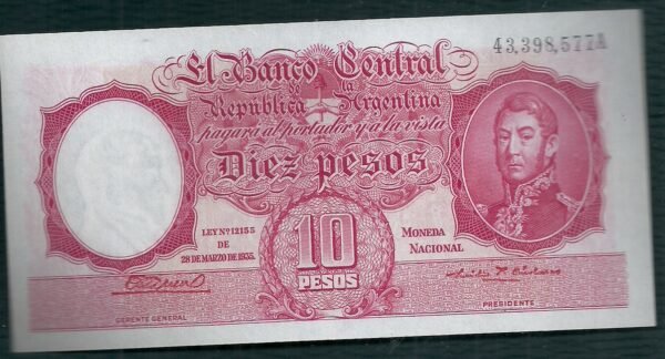 ARGENTINA BILLETE MONEDA NACIONAL 10 PESOS BOT 1932 UNC