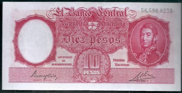 ARGENTINA BILLETE MONEDA NACIONAL 10 PESOS BOT 1934 UNC