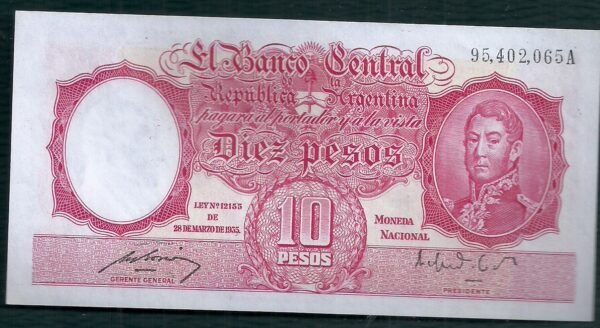 ARGENTINA BILLETE MONEDA NACIONAL 10 PESOS BOT 1938 UNC
