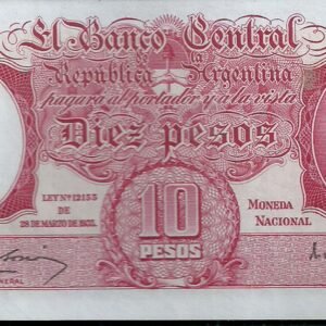 ARGENTINA BILLETE MONEDA NACIONAL 10 PESOS BOT 1943 UNC