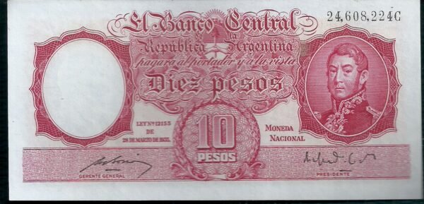 ARGENTINA BILLETE MONEDA NACIONAL 10 PESOS BOT 1943 UNC