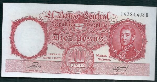 ARGENTINA BILLETE MONEDA NACIONAL 10 PESOS BOT 1948 UNC