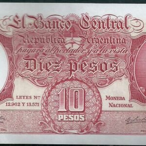 ARGENTINA BILLETE MONEDA NACIONAL 10 PESOS BOT 1958 UNC