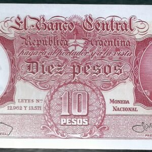 ARGENTINA BILLETE MONEDA NACIONAL 10 PESOS BOT 1962 UNC