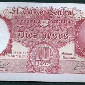 ARGENTINA BILLETE MONEDA NACIONAL 10 PESOS BOT 1967 AU