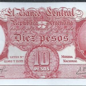 ARGENTINA BILLETE MONEDA NACIONAL 10 PESOS BOT 1972 AU