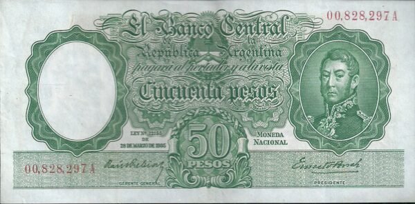 ARGENTINA BILLETE MONEDA NACIONAL 50 PESOS BOT 1974 XF+