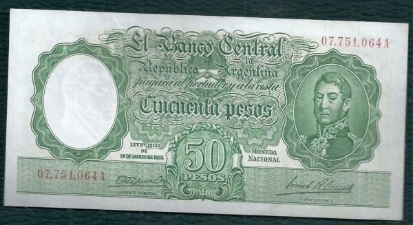 ARGENTINA BILLETE MONEDA NACIONAL 50 PESOS BOT 1979 AU