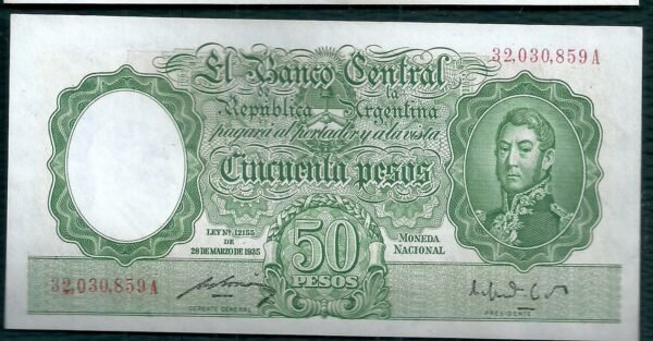 ARGENTINA BILLETE MONEDA NACIONAL 50 PESOS BOT 1986 UNC