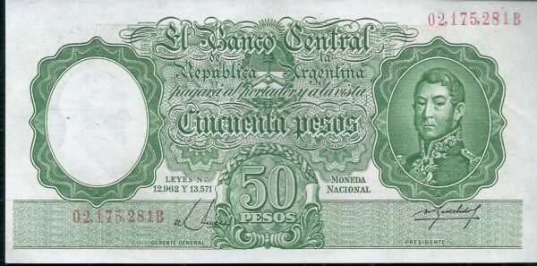 ARGENTINA BILLETE MONEDA NACIONAL 50 PESOS BOT 1991 XF++
